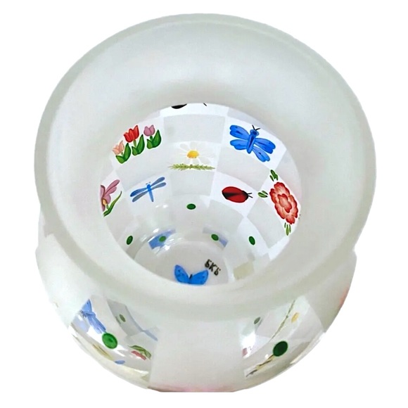 Vintage Signed Lenox Nature's Splendor Hand Painted Frosted Glass Vase - Picture 7 of 8